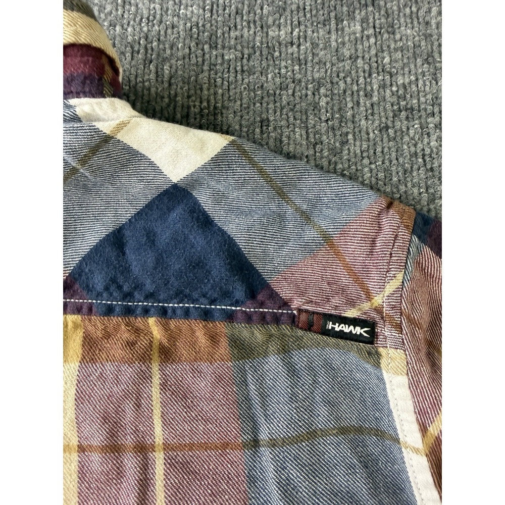 Hawk Men's Plaid Flannel Button Up Shirt Size M Long Sleeve 100% Cotton - Picture 4 of 8